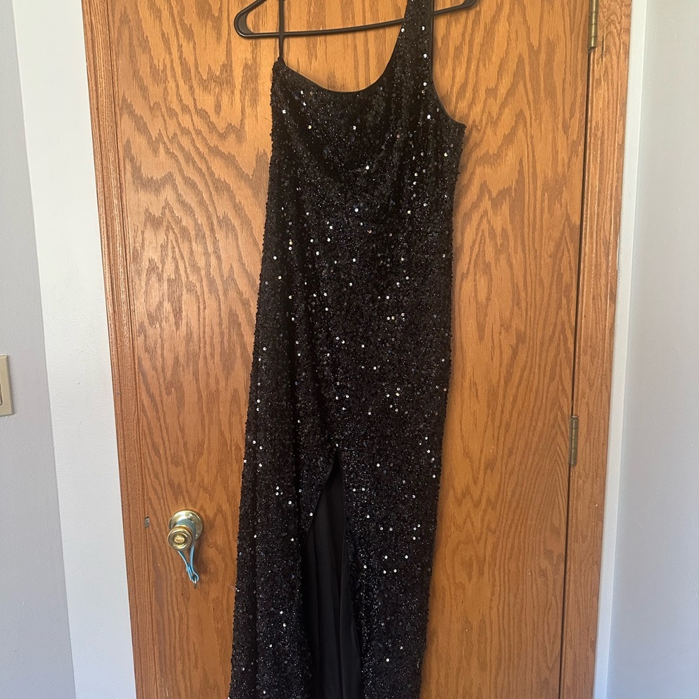 One Strap Black Sequence Long dress